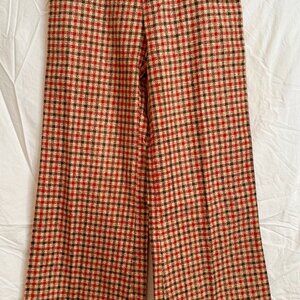 Vintage 70's Plaid Bell Bottom Pants - Red/Brown Houndstooth Pattern 30x34